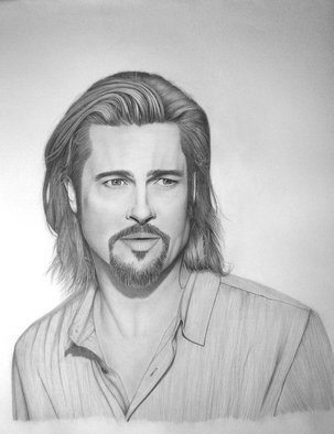 Eric Stavros: 'Brad Pitt', 2012 Pencil Drawing, Movies.  Brad Pitt commercial shot for Chanel No5 . . .60x50cm on Glossy 250gr. 2H to 8B.30 hours ( at least 10- 12hours for the hairs! ) . ...