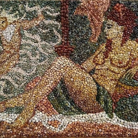 Erieta Gajtani: 'danae', 2016 Mosaic, Mythology. Artist Description: Inspired by greek goddess DANAE who was a princess of Argos in the Greek Peloponnese, the only child of King Akrisios  Acrisius . In this mosaic i used only stones that i collected on the south of Albania beaches. The stones are in its original color. ...