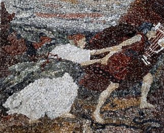 Erieta Gajtani: 'orpheus and eurydice', 2020 Mosaic, Mythology. This work is inspired by greek mythology tragedy aEURoe Orpheus and EurydiceaEUR. In this work i used beach stones found on south of Albania. Stones are in its original color. ...