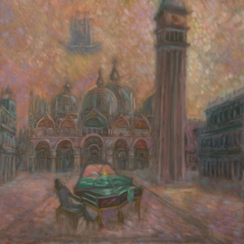 Edward Tabachnik: 'Allegro Concert at St Mark Square', 2004 Oil Painting, Music. Artist Description:  Billow in Harpsichord.New style: Romantic Expressionism.Series: Ancient Musical Instruments.Series: Venice.  ...