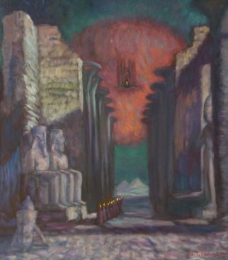 Edward Tabachnik: 'Arrival of The Twelve Planet', 1997 Oil Painting, Mystical.  People arrived to Earth from The 12th. Panel. Gods from The 12th. Planet created Man.New style: Romantic Expressionism. ...