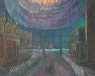 Edward Tabachnik: 'Aurora Borealis at St Mark Square', 2006 Oil Painting, Music.  Aurora Borealis at St. Mark Square.Changing of Magnetic Field.New style: Romantic Expressionism.Series: Ancient Musical Instruments.Series: Venice. ...