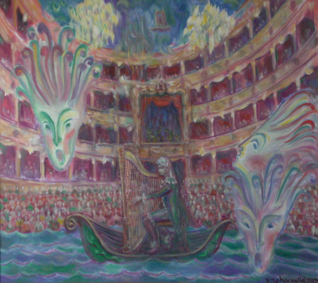 Edward Tabachnik  'Castrati Farinelli Playing Harp', created in 2005, Original Painting Oil.