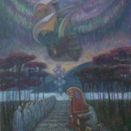 Edward Tabachnik: 'Garden of Eden Ship of Souls', 2008 Oil Painting, Religious. Artist Description:    New style: Romantic Expressionism.Series: Ancient Musical Instruments. Arrival of Souls. Tree of Life.72 Names of God. Ancient musical instrument. Aurora Borealis....