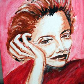 Ina Jinapaia: 'No Small Talk', 2014 Acrylic Painting, Portrait. Artist Description:    A woman on red background  ...