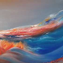 Even Pangpai: 'noahs ark by even pangpai', 2018 Oil Painting, Abstract Landscape. Artist Description: Noahs ark is in the flood. . .  but there s still hope as we can see soil and fire against water.  The energy of life and power of will is embodied in the vivid color.  The shape of the ark is rising on the right, symbolizing a rising destiny ...