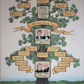 Gerhard Mounet Lipp: 'Custom family tree painting', 2019 Oil Painting, Home. Artist Description: Unique family tree, personalized Parents - Grandparents Family Tree with realistic wedding portrait painting, custom hand painted anniversary wedding family tree on canvas.  Family tree painting is hand painted on canvas or watercolor paper, price is for a16 x 20 inch family tree including two double portraits.  When we ...