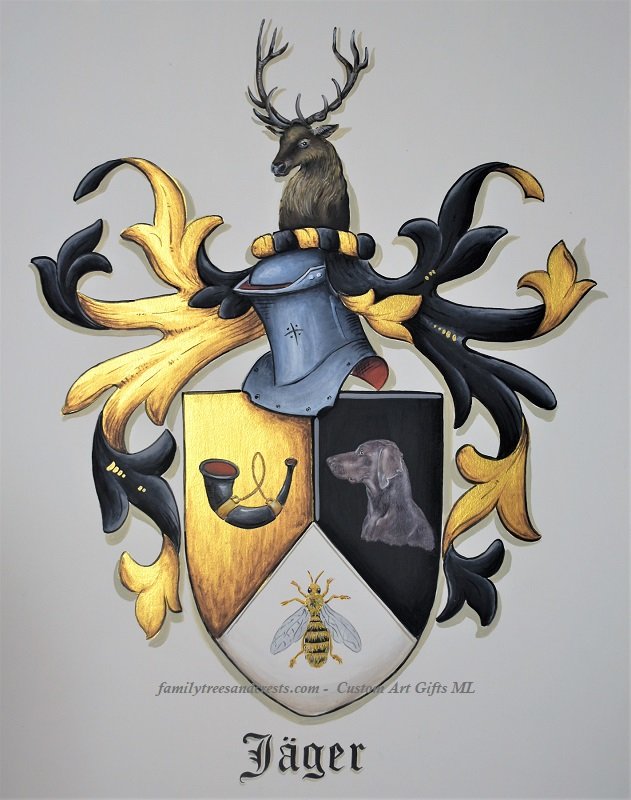 Gerhard Mounet Lipp: 'Family Crests Custom Coat of Arms on Paper ', 2019 Acrylic Painting, Home. Family Crest Art on watercolor paper, painted with gold leaf paint.  Each crest is individually designed, with intricate details, personalized to reflect your family history.  Our featured crest is 11 x 14 inch hand painted on watercolor paper.  The final product is a unique piece of art that will become ...