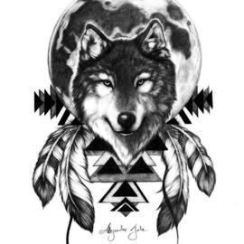 Alejandro Jake: 'Wolf with Full Moon', 2016 Digital Print, Animals. Artist Description:  Wolf with Full Moon ...