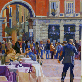 Felipe San Pedro: 'Plaza Mayor Madrid', 2014 Oil Painting, Cityscape. Artist Description:  wiew of  Plaza Mayor in Madrid Spain.     ...