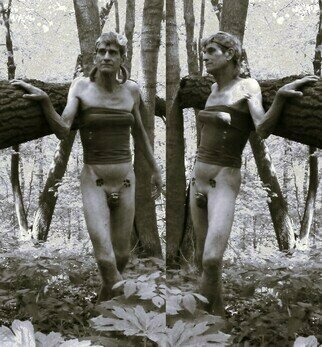 Michael Emery: 'femboy in woods 0490bw', 2024 Black and White Photograph, Nudes. nude in woods...