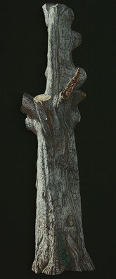 Stephen Fessler: 'Arboreal Memorial', 2010 Oil Painting, Americana.       This painting on canvas is not rectangular, but has been cut to the shape of this old oak tree trunk. The dimensions are those of an imaginary rectangle which would enclose the entire image, and the stretcher is constructed so that the image seems to float two inches from the...