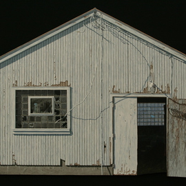 Stephen Fessler: 'Connection', 2012 Acrylic Painting, Architecture. Artist Description:    Shadows of electricity connect these two dark spaces with their sparks of light within a weathered cow shed.       ...