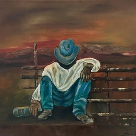 Maria Karlosak: 'cowboy life', 2018 Oil Painting, Expressionism. Artist Description: Original oil painting by Maria Karlosak on 16  x20  x 1. 5  professional canvas. Cowboy life is a hard work, but a cowboys lowe et. End of the day is a time for relax and have a drink...