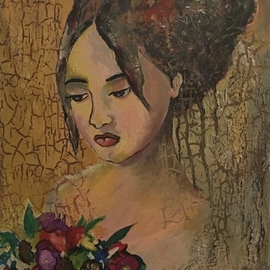 Maria Karlosak: 'think of you', 2019 Acrylic Painting, Abstract Figurative. Artist Description: Painting, original, contemporary, canvasart, handpainted, thing of you, art, textured paining, wall art, wall design, fantasy painting, women, portrait, figurative abstract, bouquet, Impressionism, flower                                            ...