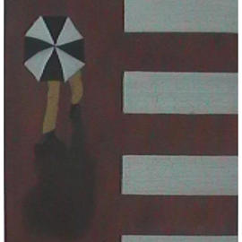 John Fields: 'Rain Crossing', 2002 Oil Painting, Urban. Artist Description: Birdseye view of man with umbrella crossing rain- slick street. ...