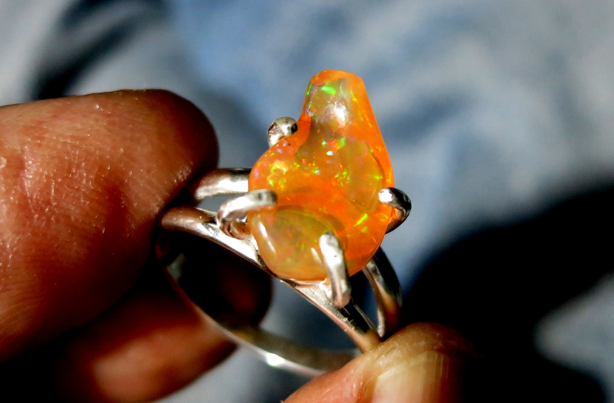 Alberto Thirion: 'mexican fire opal ring', 2021 Jewelry, Beauty. The ring is measure 6. 5 USAThe stone measures 14. 0 x 9. 0x 6 mm.The total weight of the ring is 3. 4 gramsOctober Birthstone Opal JewelryWhat is a jelly opalJelly opal is an opal that has a jelly look to it.  It is ...