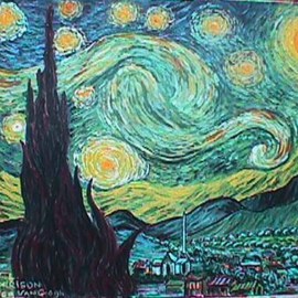 Frank Morrison: 'Starry night ', 2010 Acrylic Painting, Landscape. Artist Description:  Starry night, Van Gogh, reproduction ...