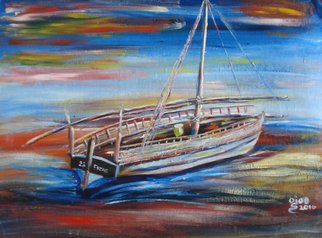 Franklin Ojoo: 'lamu dhow1', 2016 Oil Painting, Boating. Oil on canvas of a docked old dhow...