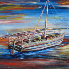 Franklin Ojoo: 'lamu dhow1', 2016 Oil Painting, Boating. Artist Description: Oil on canvas of a docked old dhow...