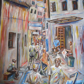 Franklin Ojoo: 'lamu street', 2016 Oil Painting, Architecture. Artist Description: Oil on canvas painting depicting a street in old Lamu town at the Kenyan Coast. Lamu has rich old architecture best captured in paintings by use of many colors...