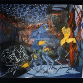 Frances Bildner: 'orchestra', 2018 Acrylic Painting, Holocaust. Artist Description: This painting depicts The skeletal figures in a camp who play music in the camps orchestra to try to stay alive...