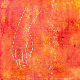 Jose Freitascruz Artwork jfx3 satellite red hand, 1998 Acrylic Painting, Healing
