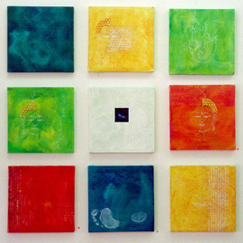 Jose Freitascruz: 'jfx5 mandalas mudras and buddhas', 1998 Acrylic Painting, Healing. Artist Description: an icon- like panel that accompanied 'circumambulatio'. based on the same colours of the larger canvases. ...