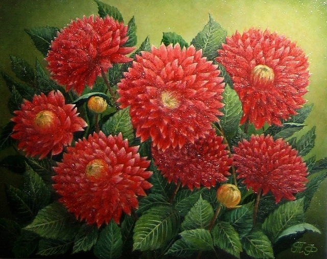 Tatiana Fruleva  'Dahlias', created in 2015, Original Painting Oil.