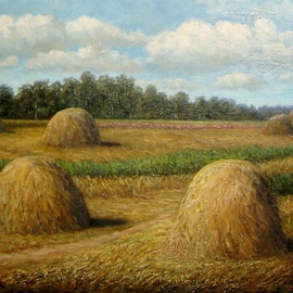 Tatiana Fruleva: 'Rick', 2012 Oil Painting, nature. Artist Description: Landscape with haystacks in the style of an ideal of realism. The picture has a warm, positive energy and gives a therapeutic effect....
