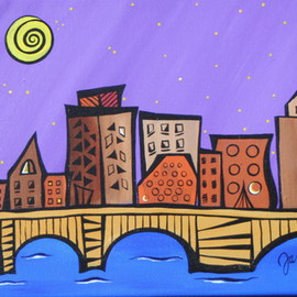Jan A. Bruso - Sullivan: 'Love Thant Dirty Water', 2007 Acrylic Painting, Cityscape. Artist Description:  My favorite pieces are of My City Scapes~ I can create your city too! !Ready to hang designs on the side that wrap around the canvas. ...