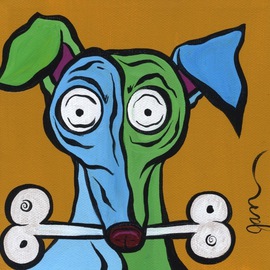 Jan A. Bruso - Sullivan: 'My Bone', 2007 Acrylic Painting, Dogs. Artist Description:  My crazy rendition of dogs~ See my entire collection of dogs that I have created for people.  I can create a fun painting ofr you of your pet ~ Currently taking commision work. ...