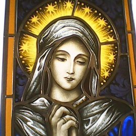 Gabriele Sitzenstock: 'madonna', 2017 Stained Glass, Religious. Artist Description: Madonna, small scale traditional painted stained glass window. I like to try out new techniques or brush up on old once by creating a small scale painted stained glass window inspired by one from the old masters long gone, usually I focus on hands or faces and create ...