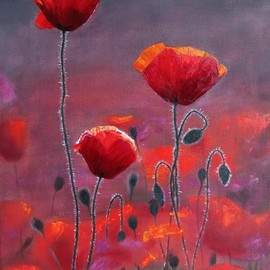 Gala Melnyk: 'poppies', 2021 Oil Painting, Nature. Artist Description: Poppies are painted in the morning on a wild field. This is a landscape and a still life at the same time. ...