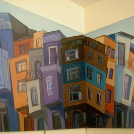 Gamze Olgun: 'Corner', 2004 Oil Painting, Cityscape. 