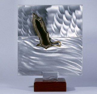 Gary Brown: 'Flight', 2005 Aluminum Sculpture, Abstract.  Multi Layer inlaid metal. Aluminum, Bronze, with wood base ...