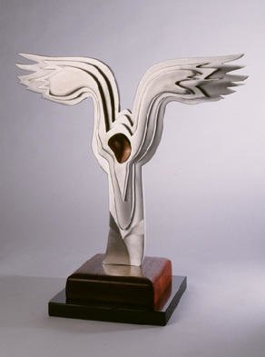 Gary Brown: 'Soft Landing', 2001 Aluminum Sculpture, Abstract. Soft Landing is made from Aluminum, Tropical Walnut, Paduk on a black marble base This is one of a kind. ...