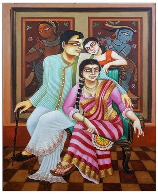 Artist: Gautam Mukherjee - Title: happy family - Medium: Acrylic Painting - Year: 2019