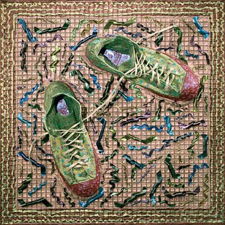 Paul Gazda: 'All Star Shoes', 2008 Mixed Media, Home. Artist Description:   Shoes, Acrylic, Recording Tape on Wire Mesh  ...