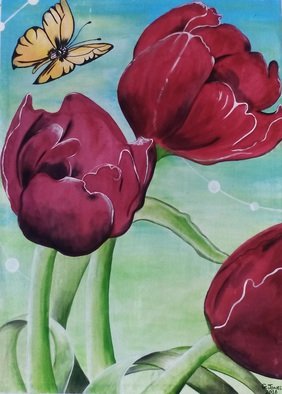 Artist: Geary Jones - Title: BUTTERFLY AND THE FLOWERS  - Medium: Acrylic Painting - Year: 2016