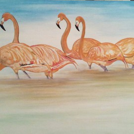 Geary Jones: 'THE FLAMINGOS', 2015 Acrylic Painting, Birds. Artist Description: The flamingos ...