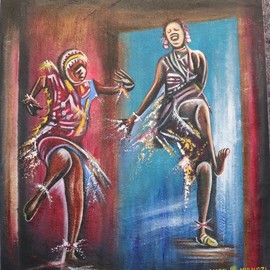 George Mulaudzi: 'drum beat dance', 2021 Oil Painting, Dance. Artist Description: Oil on canvas...