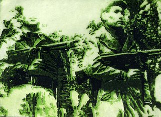 Geo Sipp: 'Algerian patrol', 2008 Intaglio, War.  Algerian patrol is a 3- plate color etching, illustrating a scene from a graphic novel about the French- Algerian War, entitled Wolves in the City, which I am currently illustrating.                     ...