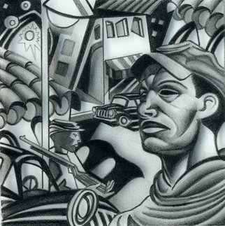 Geo Sipp: 'The Soldier', 2010 Other Drawing, Military.   The Soldier is a drawing on grained glass, illustrating a scene from a graphic novel about the French- Algerian War, entitled Wolves in the City, which I am currently illustrating.                 ...