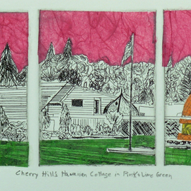 Jerry  Di Falco Artwork CHERRY HILLS HAWAIIAN COTTAGE IN PINK AND LIME GREEN, 2014 Etching, Americana