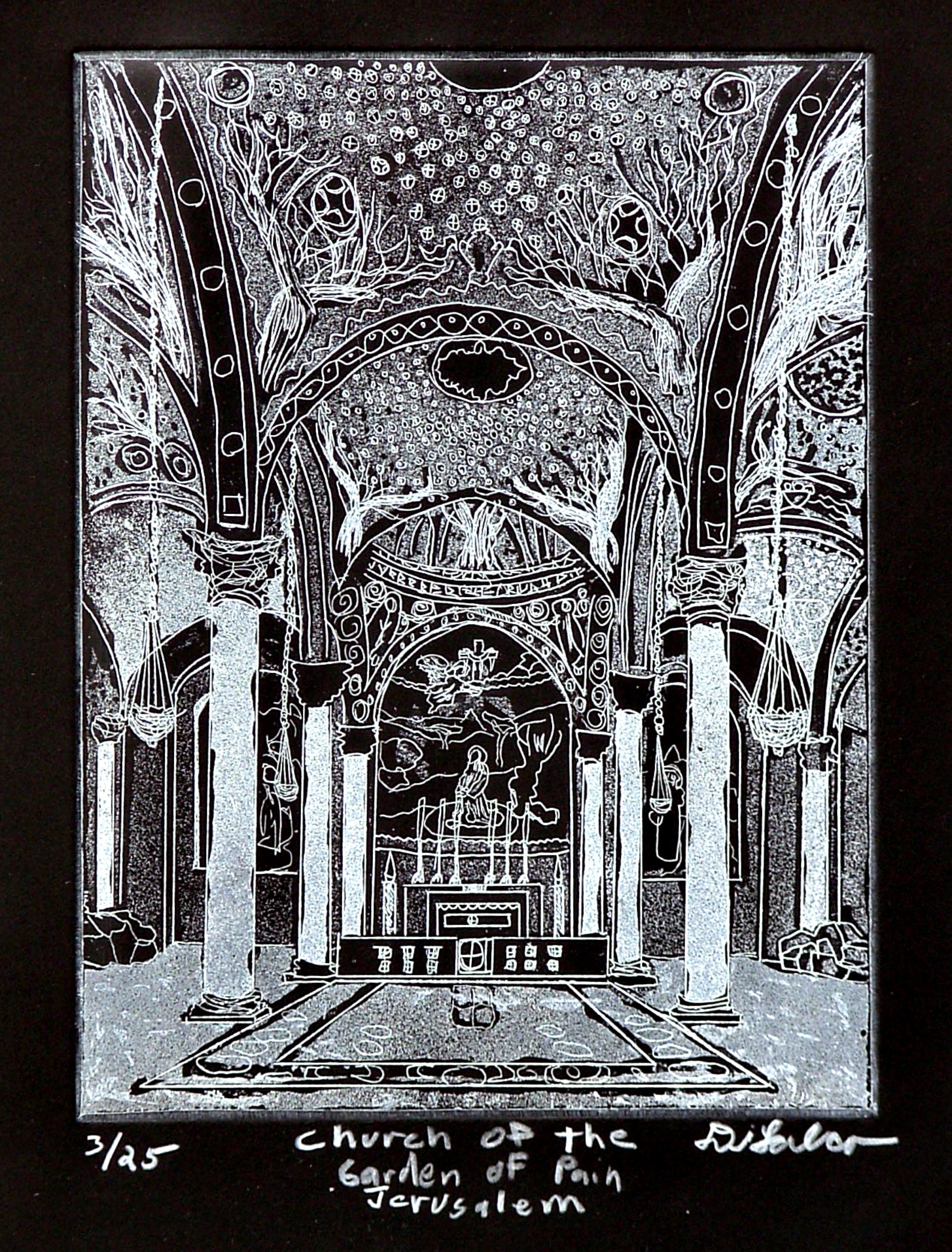 Jerry  Di Falco: 'Church of the Garden of Pain in Jerusalem', 2011 Etching, Ethereal. The work was hand printed and published by the artist at The Center for Works on Paper in Philadelphia, Pennsylvania. Please note that this etching is shipped to the collector without a frame or mat. This keeps the price low and allows the collector personal choice in matt selection and ...