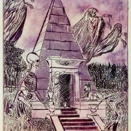 Jerry  Di Falco Artwork GRAVE AND SPIRITS IN NEW ORLEANS AT BRUNSWIG TOMB RED EDITION, 2013 Etching, Death