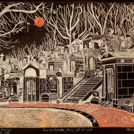 Jerry  Di Falco Artwork Pere Lachaise Cemetery in Paris at Night, 2012 Etching, Death
