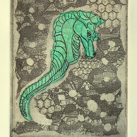 Jerry  Di Falco: 'SEA WHORES', 2011 Etching, Animals. Artist Description: The etching, SEA WHORES, uses intaglio, aquatint and chine colle techniques. It is intimate in size, since the print is only 10 inches x 7 inches, or 25. 4 cm. 18 cm. The oil based ink is Charbonnel brand and the paper is RivesBFK white both imported from ...