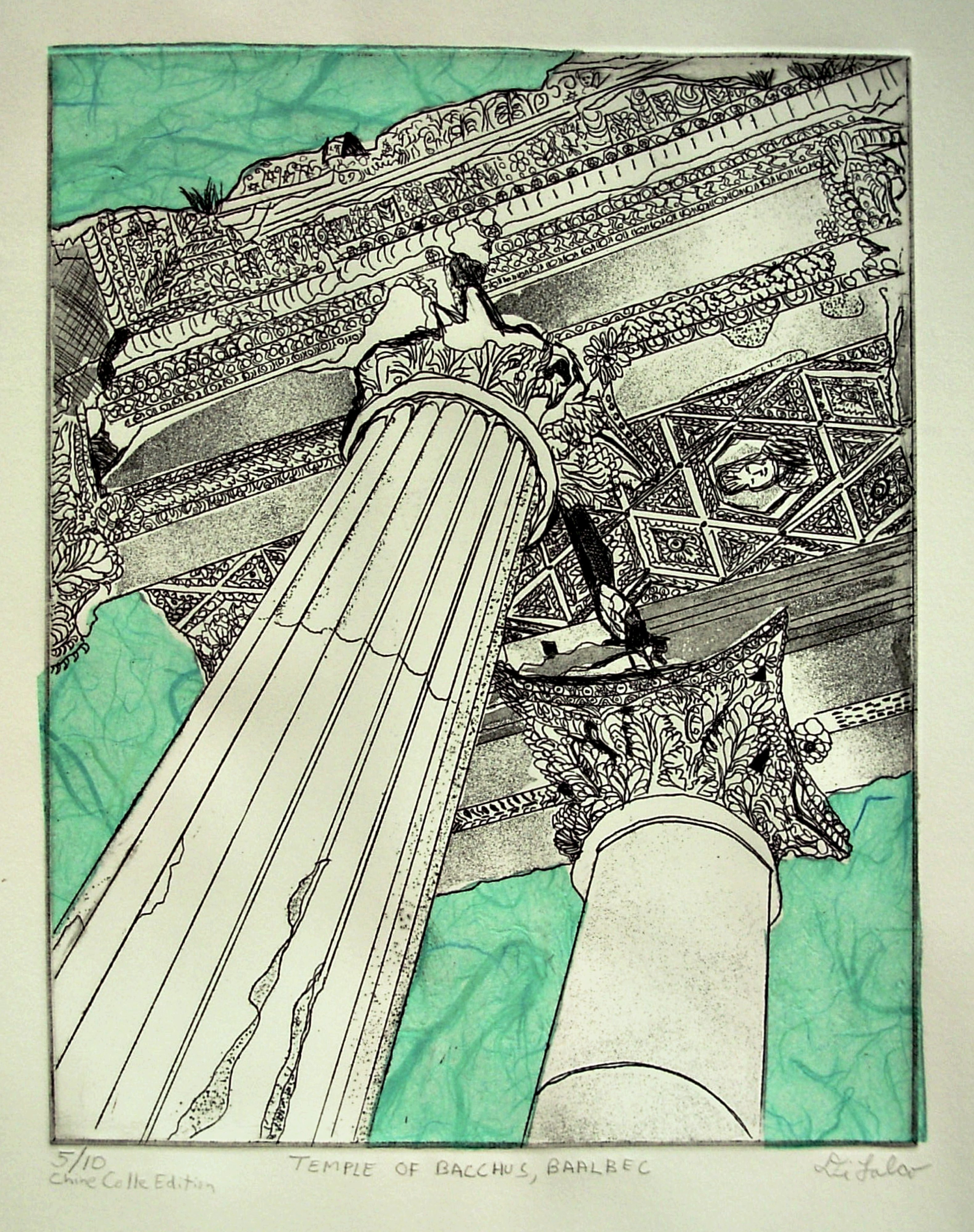 Artist: Jerry  Di Falco - Title: TEMPLE OF BACCHUS IN LEBANON - Medium: Etching - Year: 2011